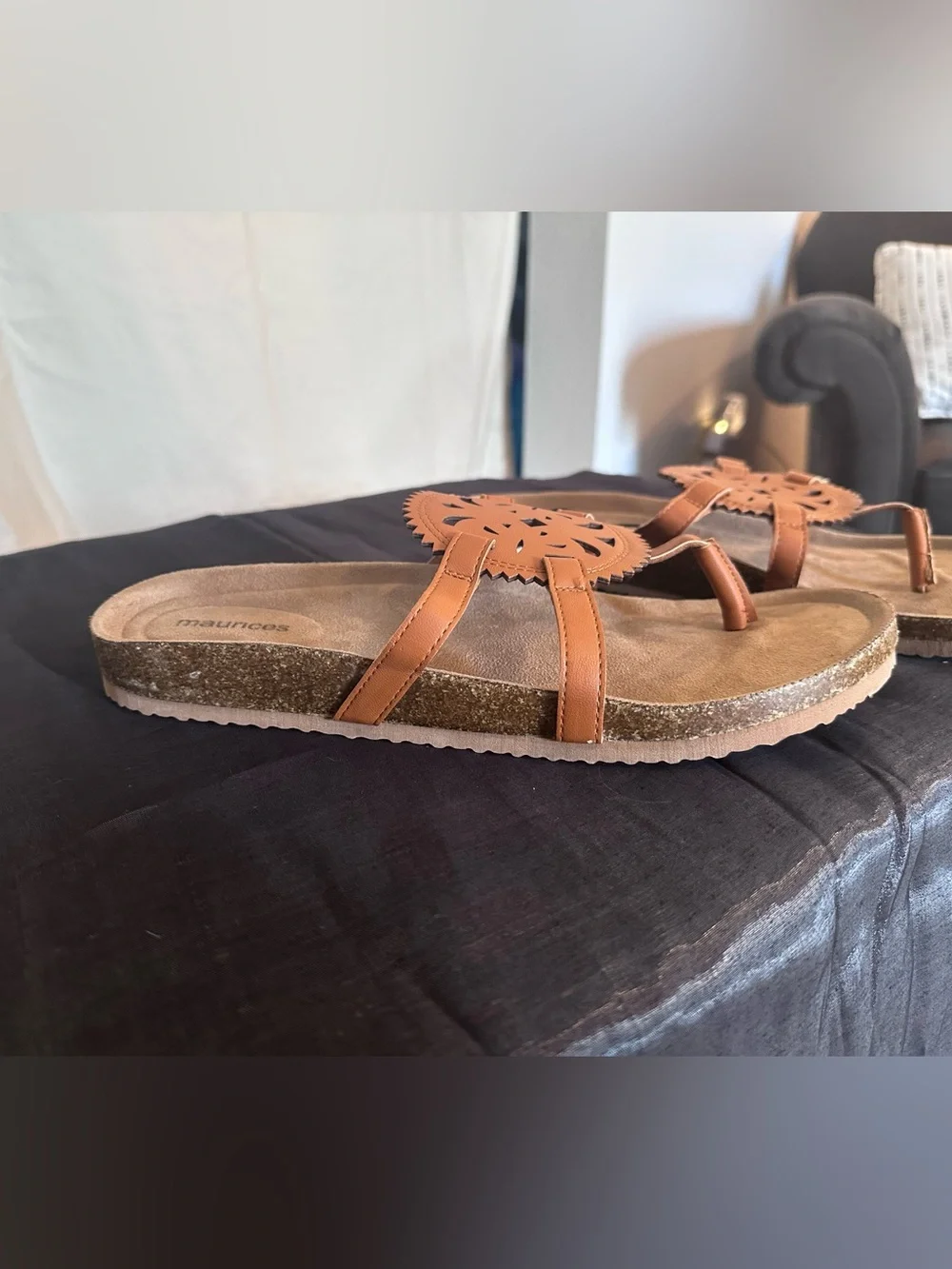Maurices Burnt Orange Tan Decorative Cutout Slide Sandals SuperCush Alyssa 11